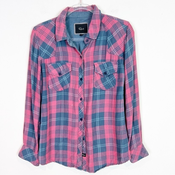 RAILS MUTED RED GRAY PLAID BRUSHED COTTON FLANNEL BLOUSE WOMENS SZ SMALL - Picture 1 of 6